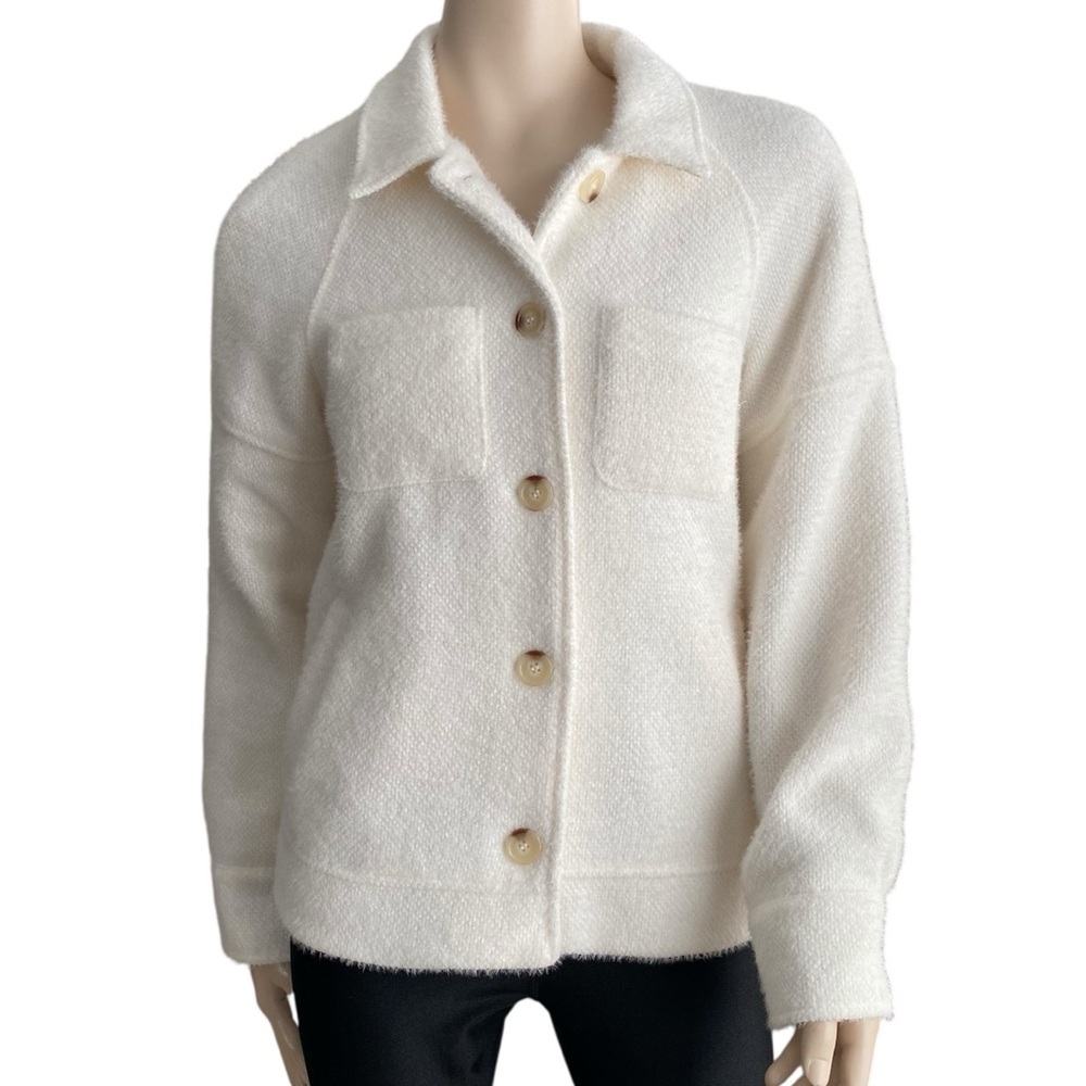 Tribal Boucle Button Front Oversized Small Cream Jacket